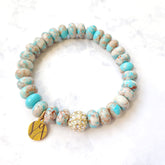 Ottilie Turquoise Jasper Gold Rhinestone Beaded Stretch Bracelet